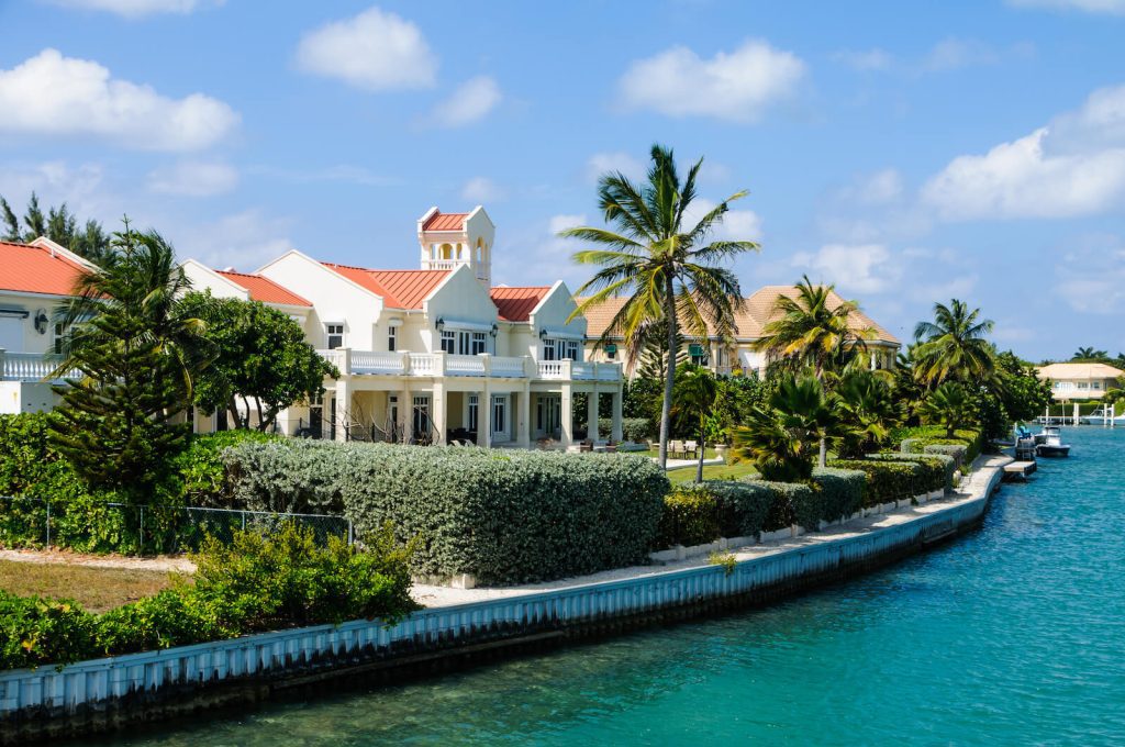Ocean front resorts and residential homes in the Cayman Islands.